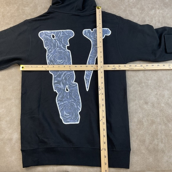 Vlone x Pop Smoke The Woo Hoodie Pullover Double Sided Black Rap Rose Men Sz S - Picture 2 of 7